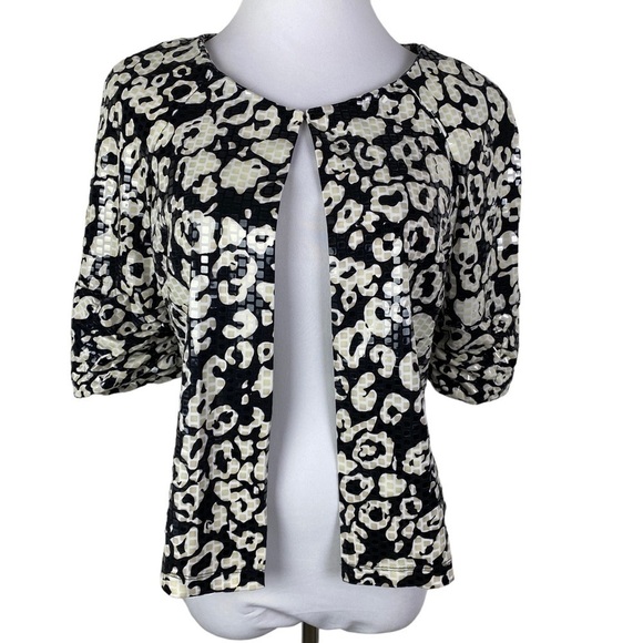 Perceptions New York Glam Open Jacket Women's 12 Ruched Sleeves Plastic Squares - Picture 1 of 11